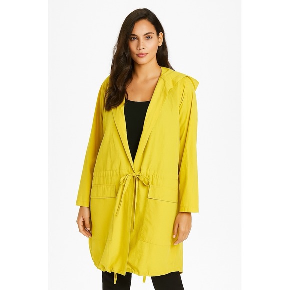 Eileen Fisher Recycled Polyester Anorak Coat Womens‎ Large Yellow Windbreaker - Picture 1 of 7
